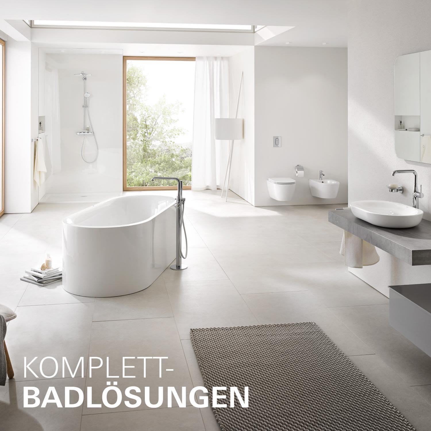 GROHE Essence, Waschtischarmatur, wassersparend (Wasserhahn für das Bad, 24cm hoch, Badarmatur mit Pop-Up Ablauf, schwenkbar, einfache Installation am Waschbecken), chrom, 23799001