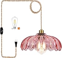 Vista 13 de Lámpara colgante enchufable con cable de enchufe, lámpara colgante bohemia regulable, pantalla de bambú tejida de mimbre de ratán, lámpara de techo