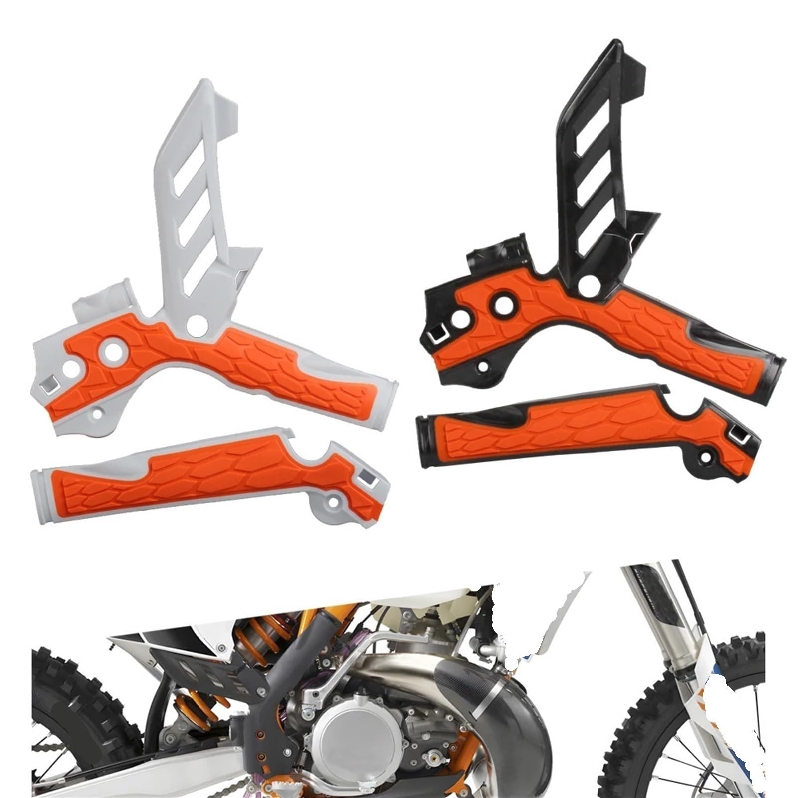 Adatto per K&TM 125-500 SX125/150 XC-F 2011-15 EXC-F Six Days 2012-16 Set di protezioni per telaio moto protezione forcella(Orange White)