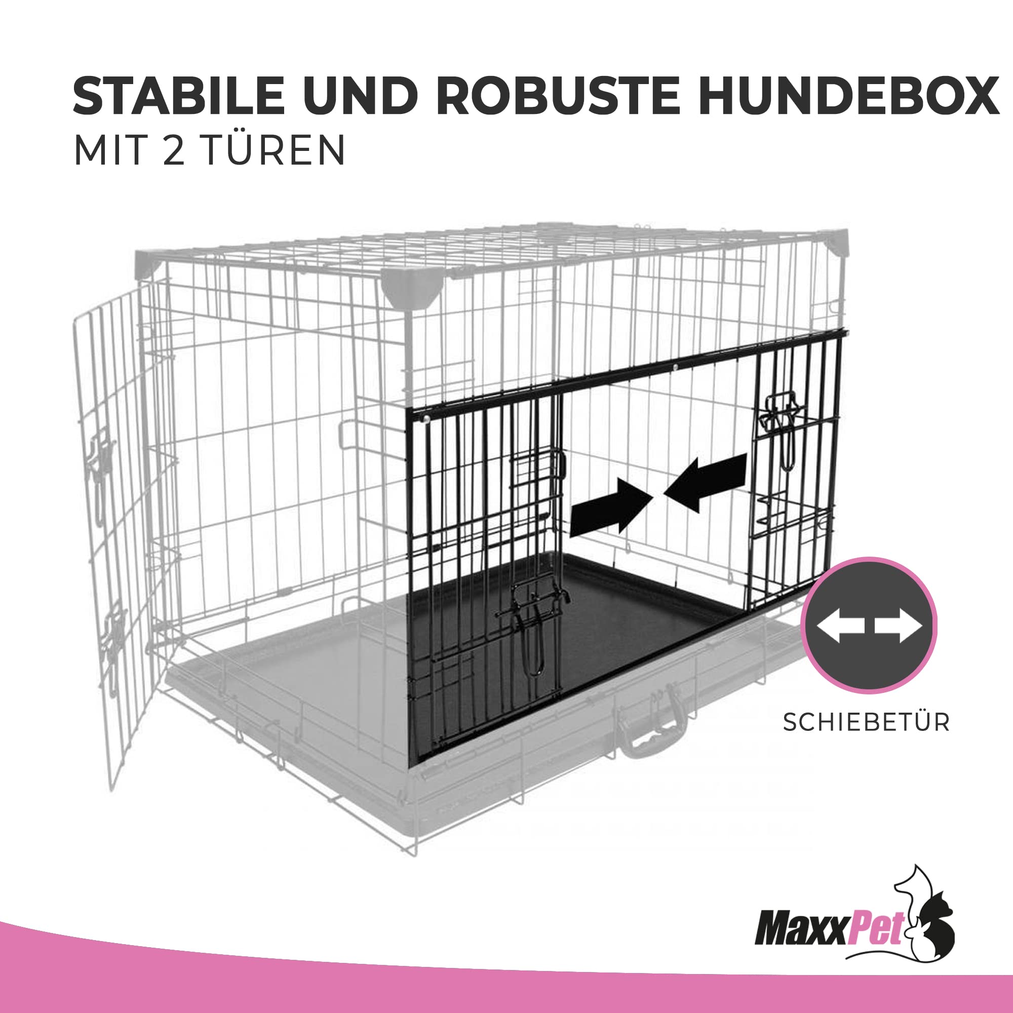 Gabbia Per Cani MaxxPet 92x58x64 Cm - Kennel Grande Pieghevole, Con Vassoio Rimovibile, Per Interni Ed Esterni, Nero