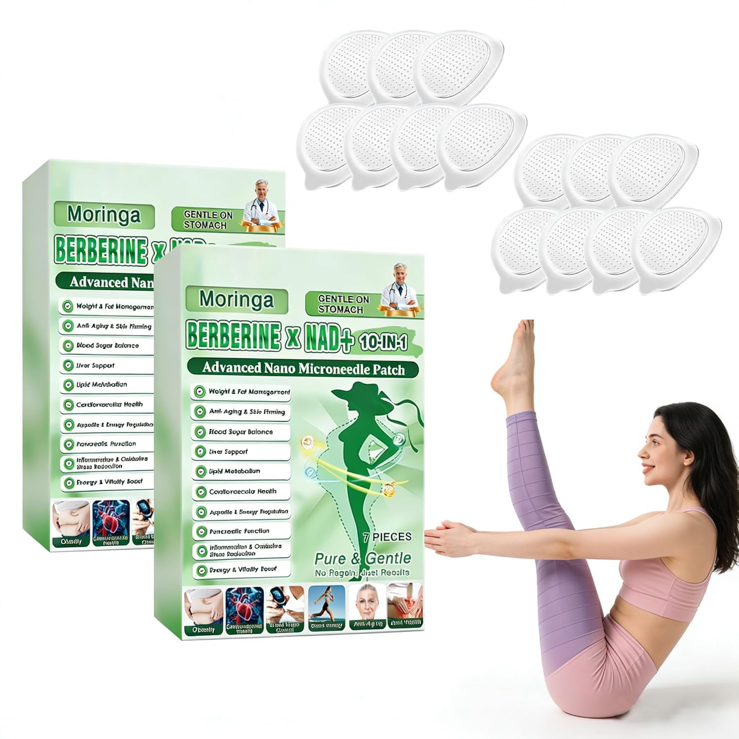 POSOJPIP Moringa Berberine Patches,2026 Upgraded 10-in-1 Nano Microdarts Patch,Natural Herbal Body Patch for Women & Men,Suitable for All Skin Types -