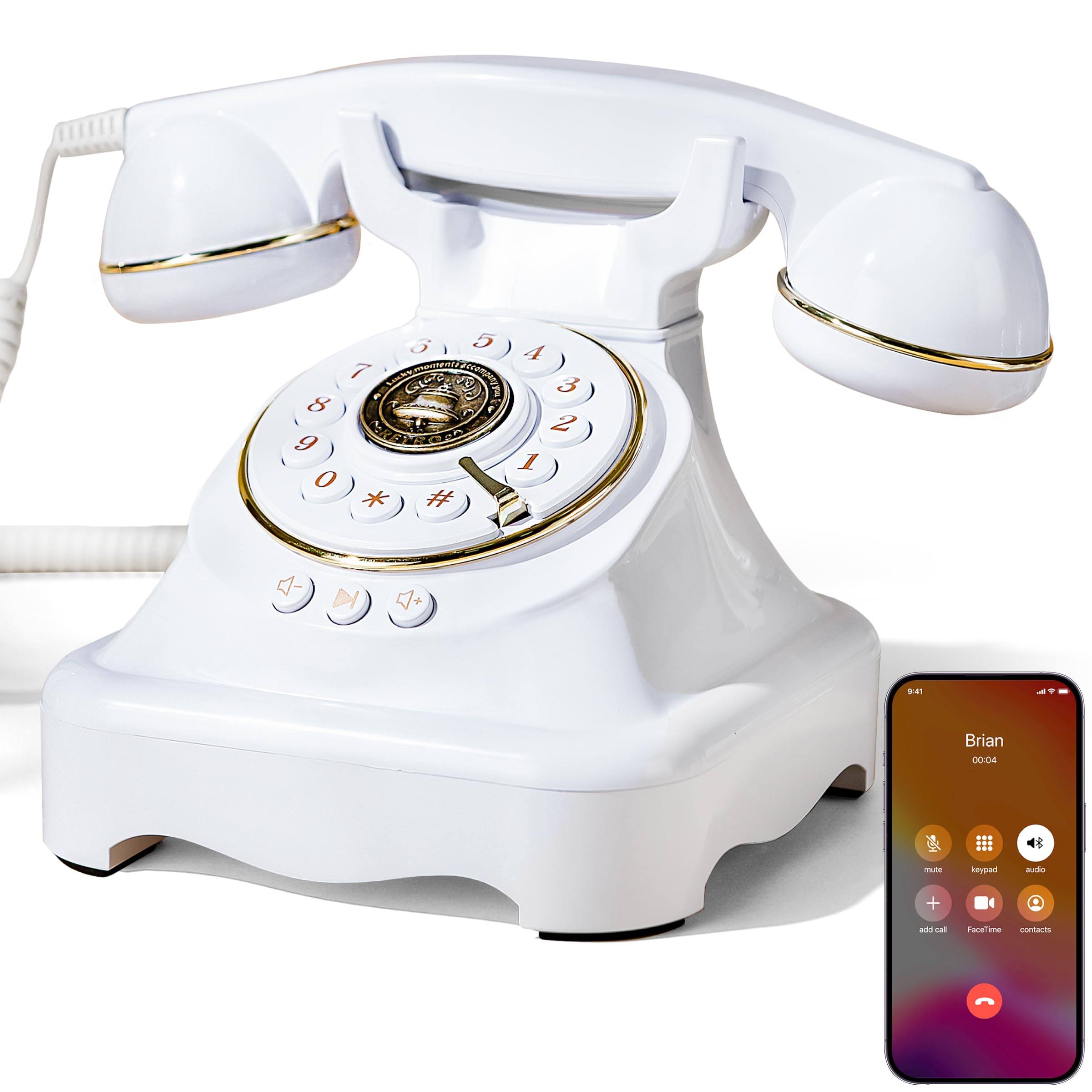Telefono Bluetooth retrò, classico telefono fisso Bluetooth con vivavoce e ricaricabile USB, chiamate in vivavoce e riproduzione di musica per casa, ufficio, soggiorno, comodino (grande