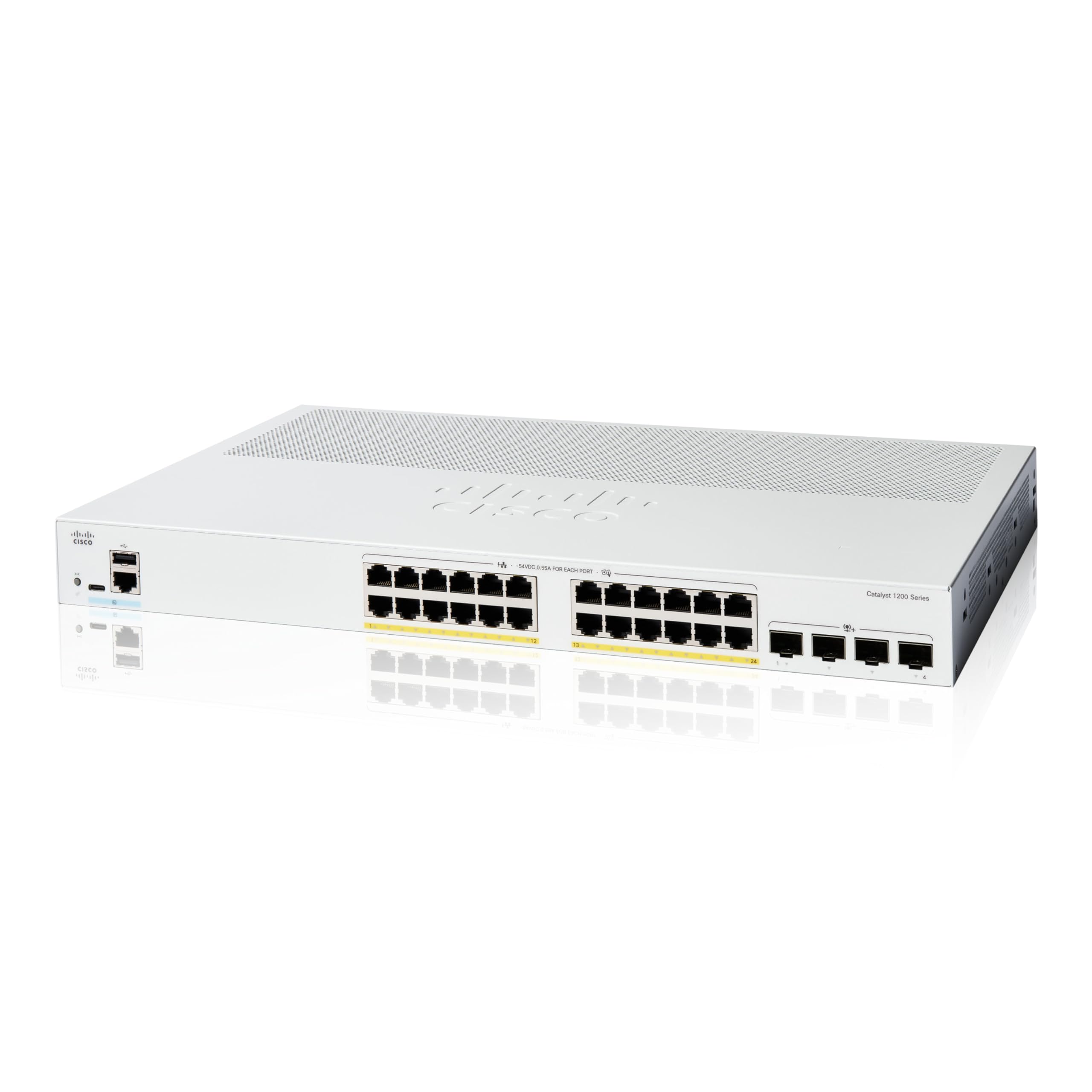CiscoCatalyst 1200-24P-4X Smart Switch, 24 Port GE, PoE, 4x10GE SFP+, Limited Lifetime Protection (C1200-24P-4X)