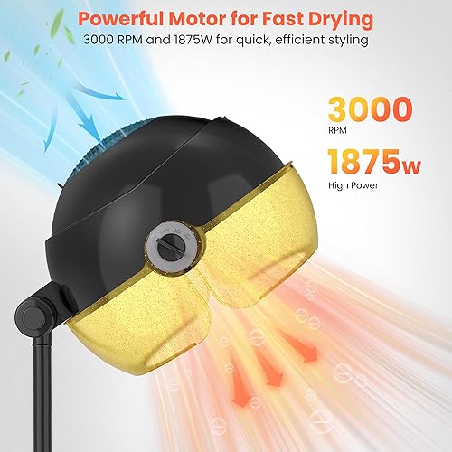 Miniatura 5 de TASALON Secador de pelo portátil dorado con capucha para el hogar, 1875 W con capucha iónico sobre ruedas con capucha, secadora profesional de