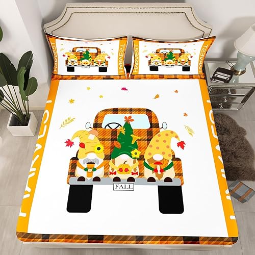 Miniatura 2 de Juego de sábanas de decoración de otoño para niñas y mujeres, juego de sábanas de cosecha de Acción de Gracias, tamaño Queen, sábana bajera