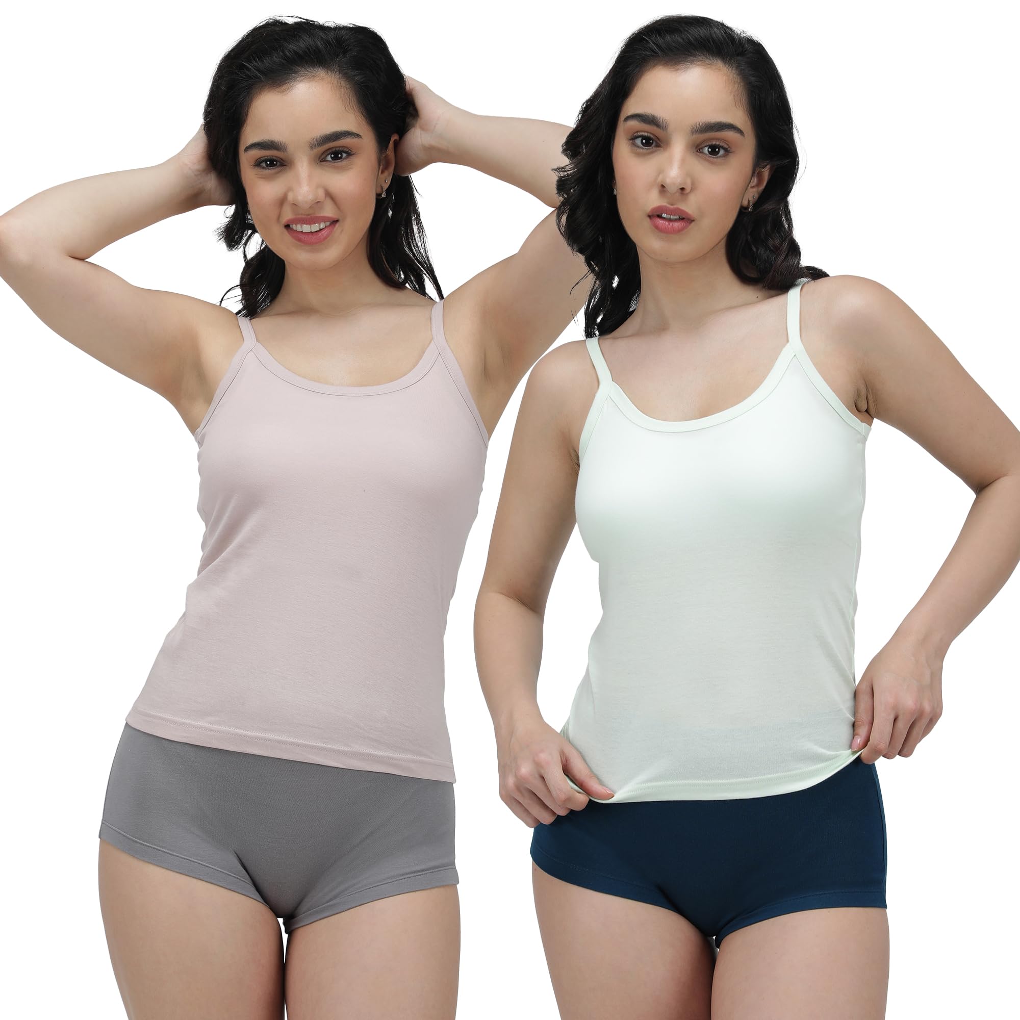 amul comfy Pack of 2 Light Assorted Sleeveless Solid Cotton Short Slips Camisole for Women | Colour May Vary | Assorted Colours-picture-29