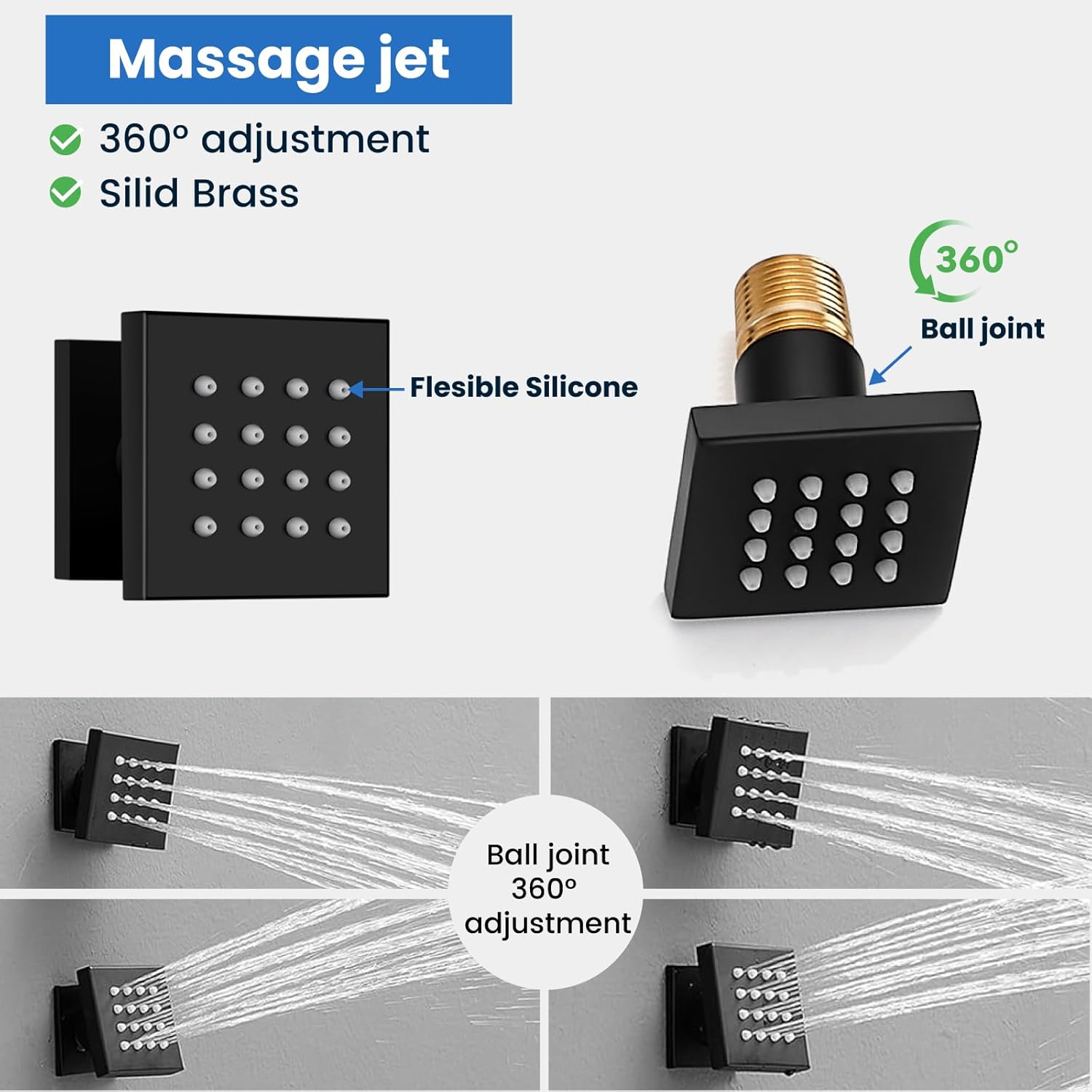 gotonovo Shower Faucet with Full Body Jets Rain Mixer 12 inch Rainfall Shower Head and Handheld Spray Combo Wall Mounted Rough-in Valve and Trim Included with 6pcs Body Message Jets Matte Black