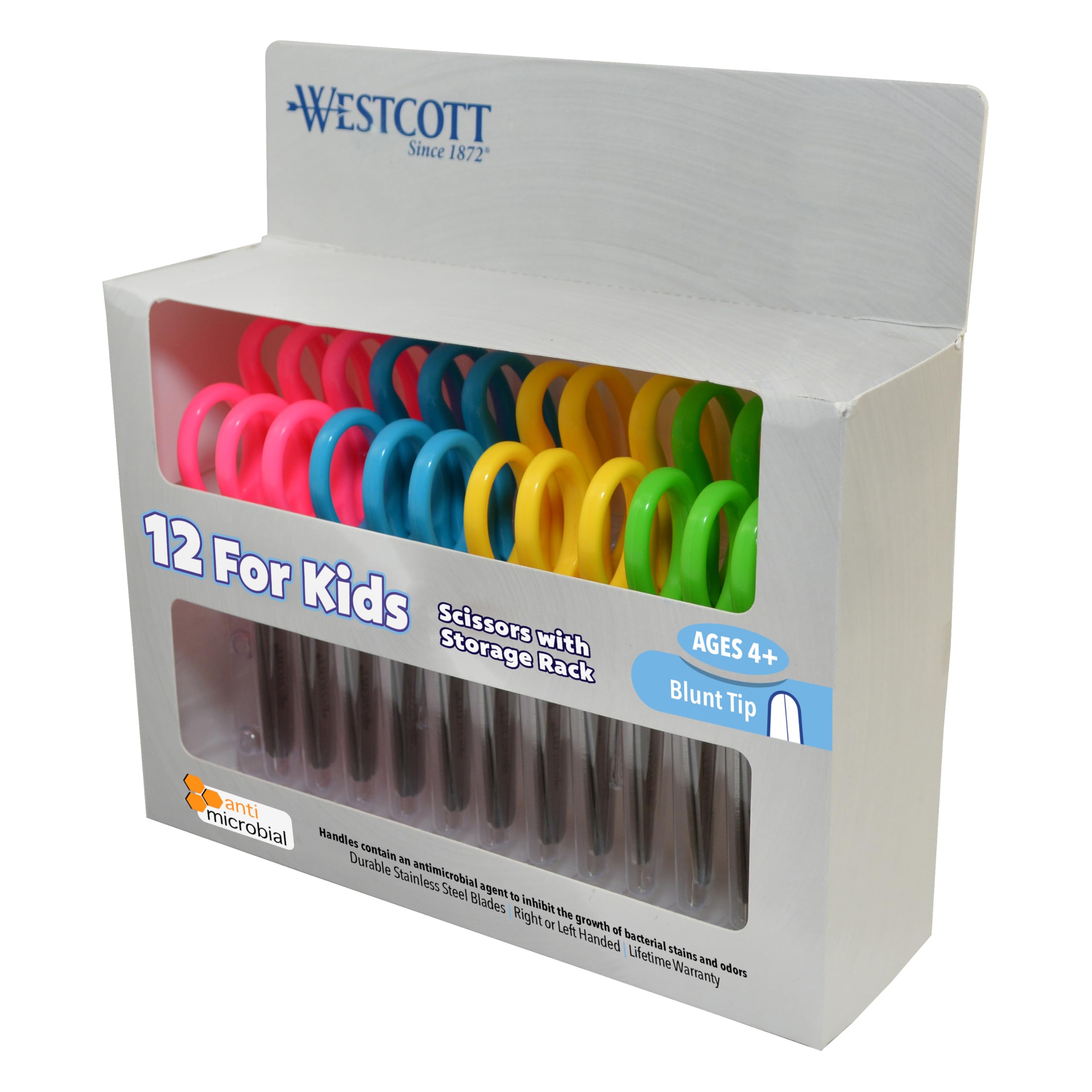 Westcott Forbici di sicurezza smussate per bambini da 12,7 cm, con protezione antimicrobica, assortite, confezione da 12 (14871)