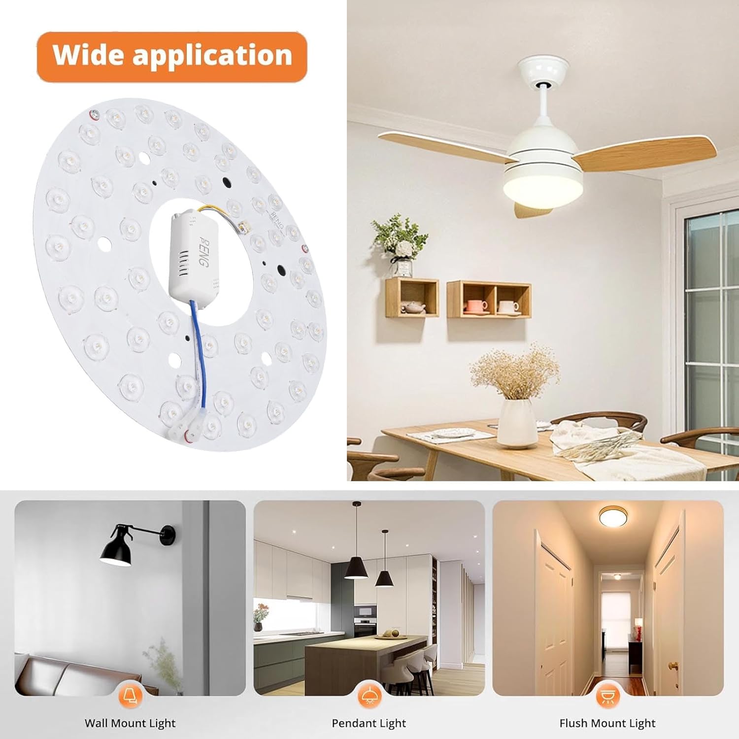 10.63in LED Ceiling Fan Light Retrofit Kit, 24W LED Ceiling Fan Light Retrofit Kit, Ceiling Light Replacement Panel, 3CCT 3000K 4200K 6500K Dimmable