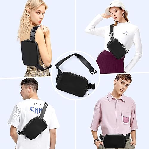 Miniatura 9 de Mini riñonera negra para mujeres y hombres, cangurera pequeña de moda con correa ajustable para viajes, correr, senderismo, correr, ciclismo,