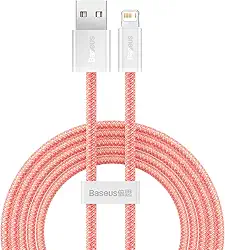 Cabo Baseus Dynamic Lightning 2.4A 2m - Carregamento Rápido, Transferência 480Mbps, Compatível com iPhone até 14, Trança Nylon Reforçada (Vermelho)