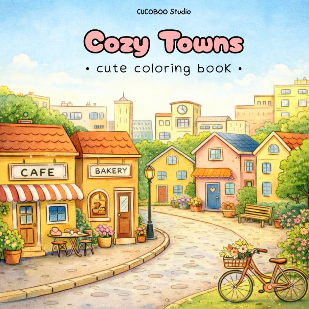 Cozy Towns: Cute Coloring Book for Adults and Teens Featuring Cozy Town Streets for Relaxation and Stress Relief (Cozy Coloring Book Series)