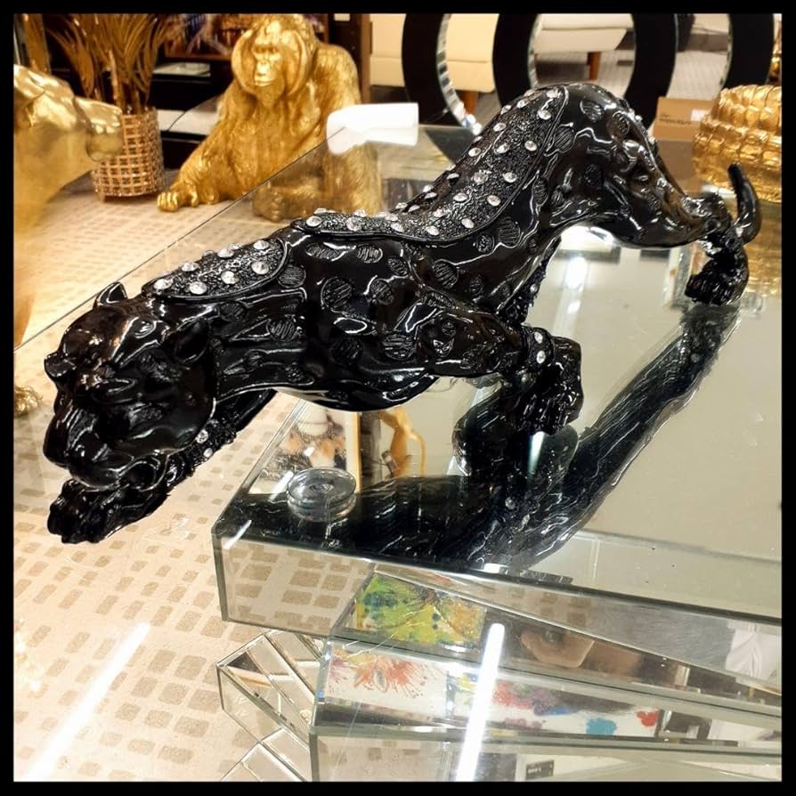 輸入雑貨　アニマルオブジェ　BLACK　クリスタル仕様　『狩りする豹』 輸入雑貨アニマルオブジェBLACKクリスタル仕様『狩りする豹』