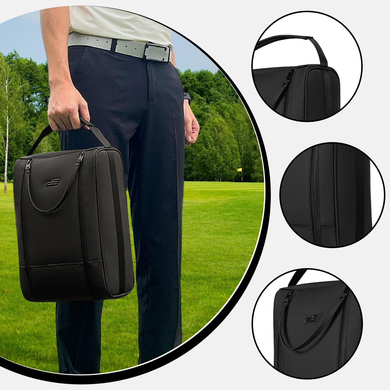 kowaku Sac à Chaussures de Golf pour Hommes Femmes avec Fermeture Éclair et Poignée Rangement Portable en Cuir PU Organisateur de Adapté Au Transport