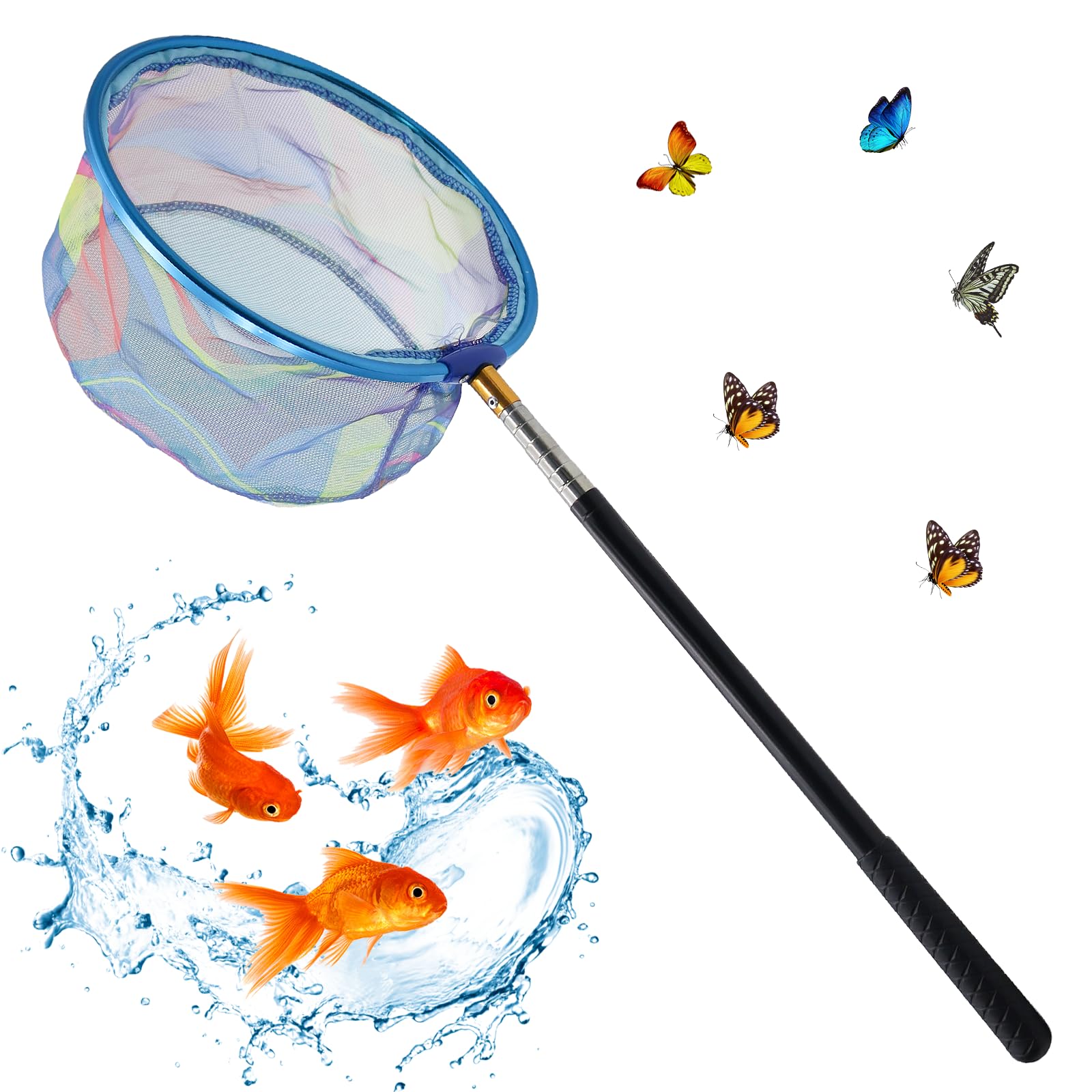 CONNECTION Filet Papillon 41-150 cm Filet de Pêche Extensible Epuisette Enfant avec Manche Télescopique Epuisette Peche pour Enfants Activités De Extérieur Plage Pêche Insectes Étang Jardin Piscine