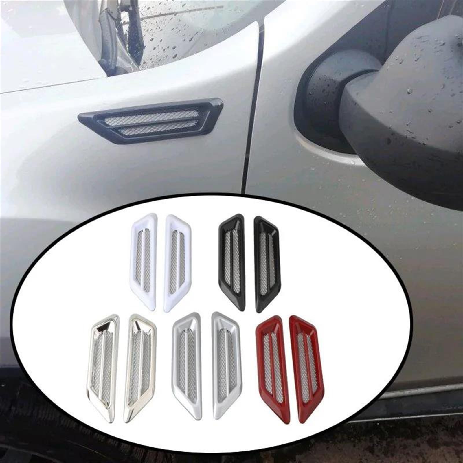 Aria Cofano Anteriore 2 Pezzi Parafango Auto Prese D'aria Laterali Griglia Adesivi Decor Universale Scoop Cappuccio Decorativo Flusso D'aria Aspirazione Accessori Esterni Auto(5)