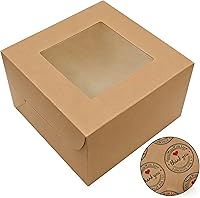 Vista 6 de SmilerSmile 24pcs Cake Boxes 10x10x5 Inches Brown Square Bakery Boxes with Window Pastry Boxes for Cake, Pastries, Chocolates, Cookies, Pie