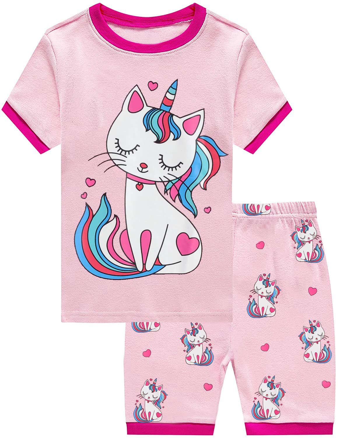 Little Girls Summer Pajamas Toddler Shorts Sets Unicorn Sleepwear for Kids Cat Dinosaur Pjs 2 Piece Clothes 2-7 Years