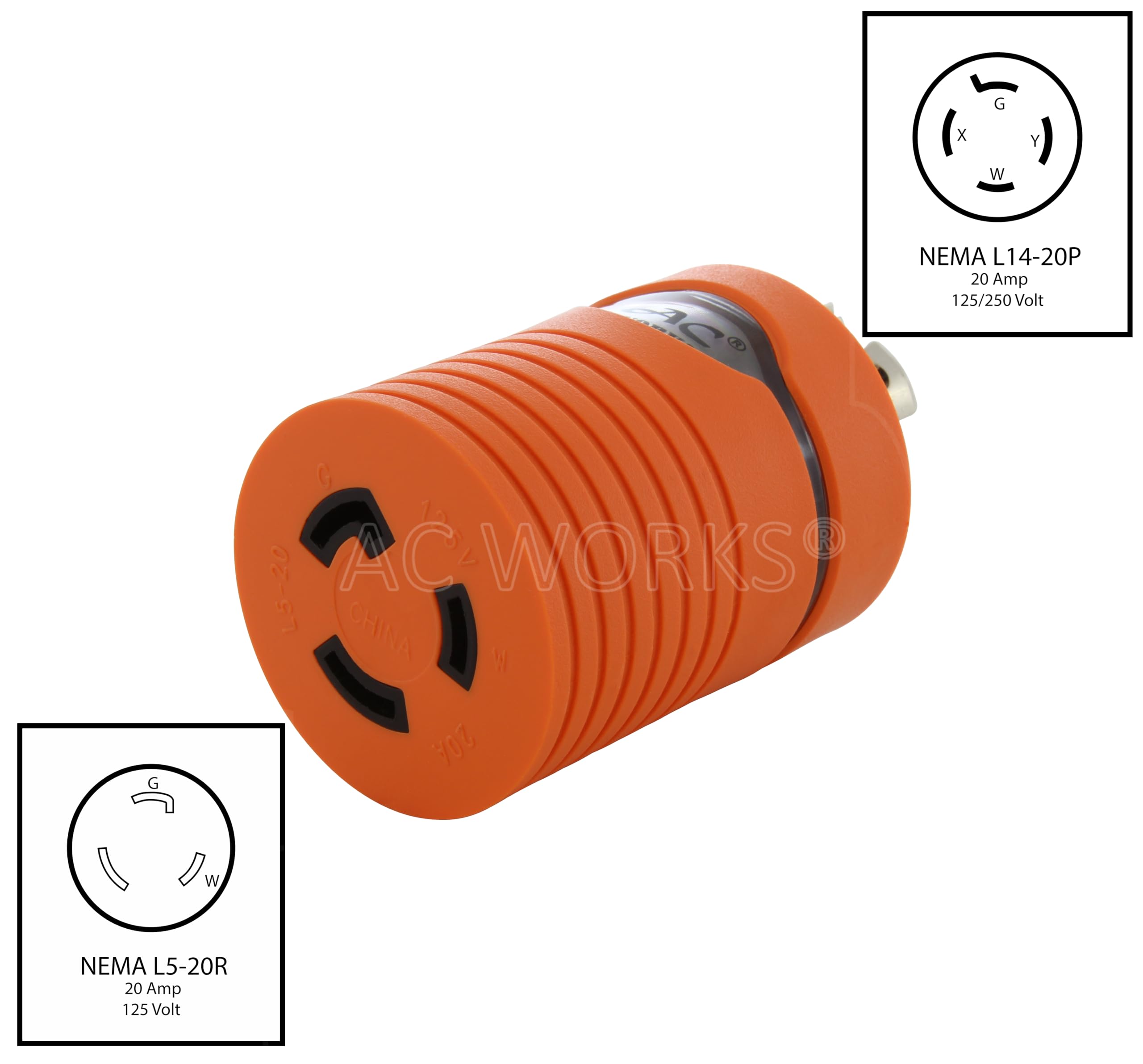 AC WORKS [ADL1420L520] Locking Adapter L14-20P 20A 125/250Volt