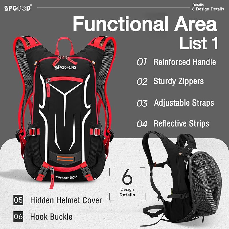 SPGOOD Kerékpáros Hátizsák 20L/25L/30L - Vízálló, Ultrakönnyű, Unisex Túrahátizsák Esővédővel és Sisaktartóval MTB Hegyikerékpárosoknak