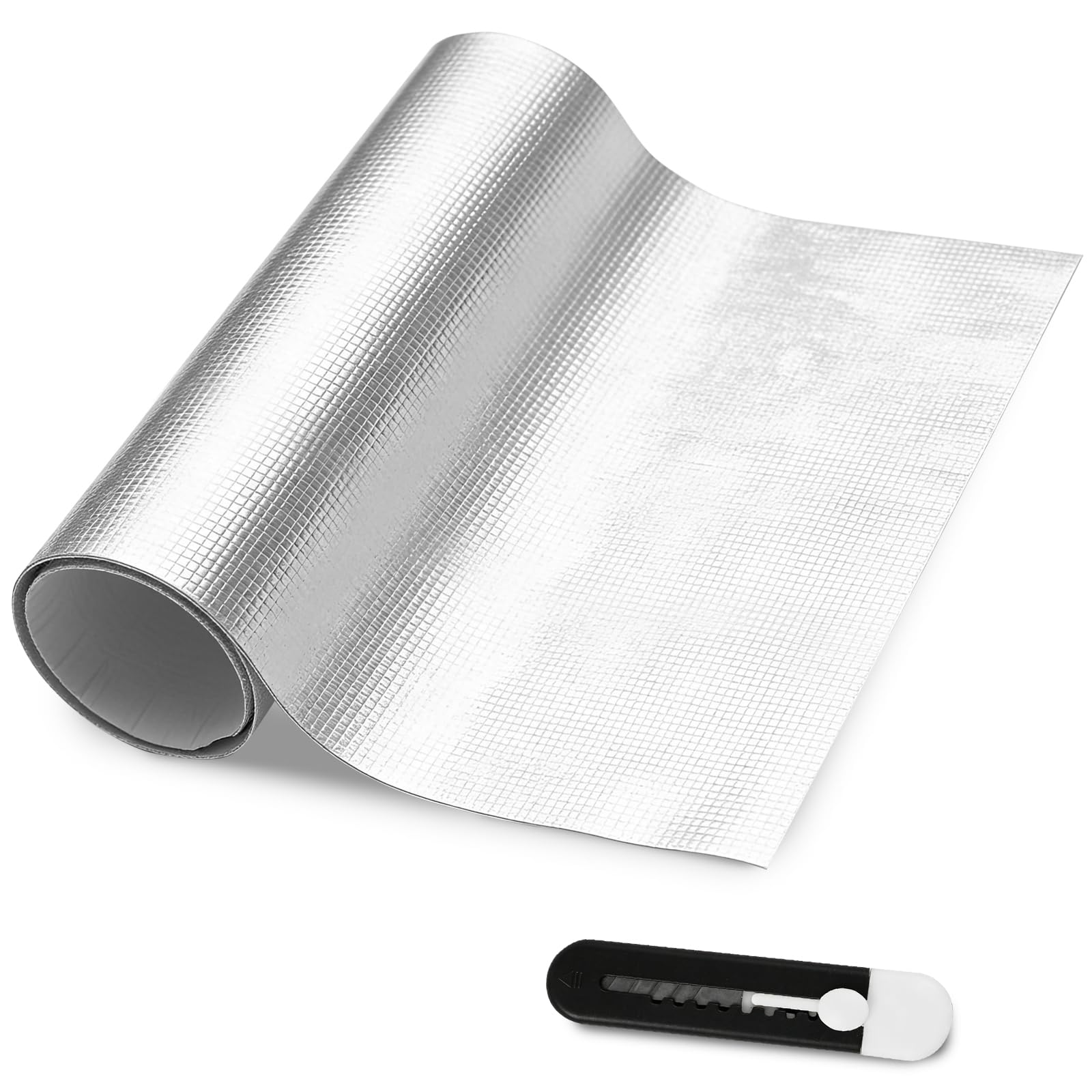 Ezvezs Silver Aluminized Heat Shield Thermal Barrier 60X200cm,Self-Adhesive Radiator Heat Reflector Mat,Backed Heat Sleeve,Fiberglass Insulation Reflective Material,Exhaust Heats Shield Material Protection Mat