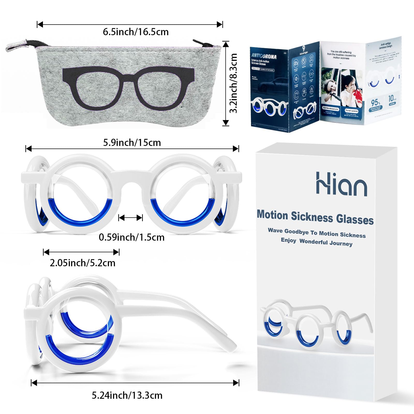 Hion Occhiali Smart Anti-Motion Sickness, ultra leggeri, portatili, per alleviare la nausea, Airsick Sickness mal di mare, occhiali per sport e giochi