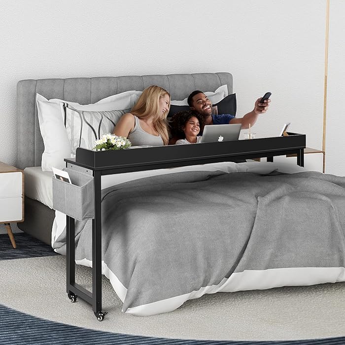 Buy HOPUBUY Overbed Table with Wheels, Wood Rolling Bed Desk for Full