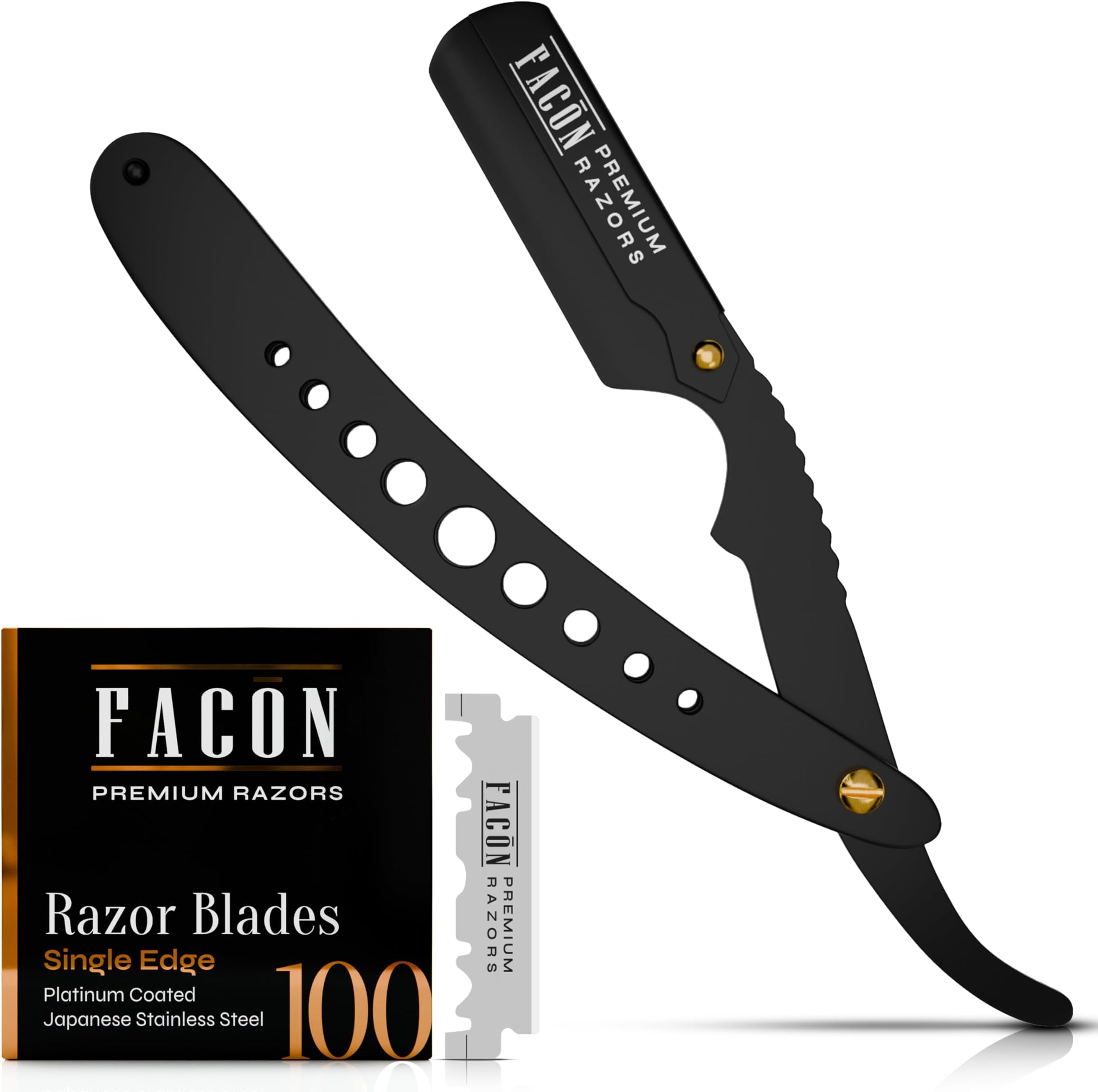 Facón Straight Razors for Men - Professional Barber Straight Edge Razor Kit with 100 Blades, Classic Stainless Steel Barbero Shaver for a Smooth & Precise Shave, Premium Barber Razor for Men's Shaving