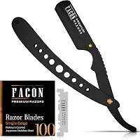 Facón Lâminas de barbear masculinas – Kit profissional de barbeiro de borda reta com 100 lâminas, barbeador Barbero clássico de aço inoxidável para um barbear suave e preciso, barbeador de barbeiro