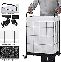 Vista 6 de Cesta de lavandería resistente con ruedas enrollables con cerradura, cesta de lavandería duradera y plegable con bolsa extraíble y asa de metal