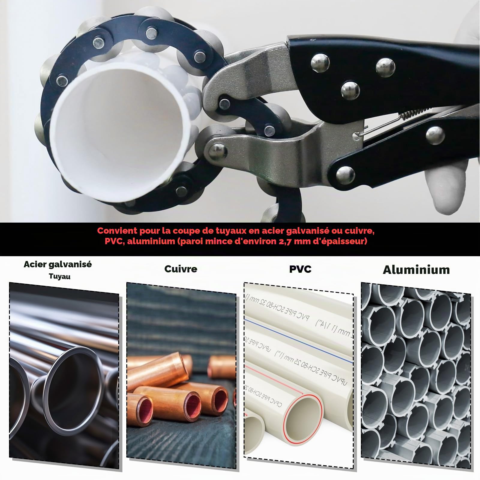 Séparateur de chaîne d'échappement avec crochet à ressort d'échappement pour couper les tuyaux d'échappement et tuyaux d'échappement pour cuivre, PVC, aluminium