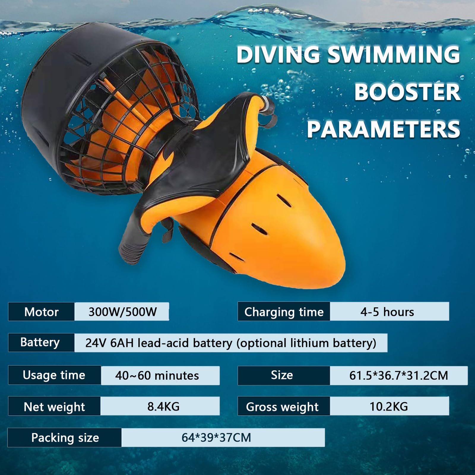 Vehículo Submarino de propulsión de Buceo Sea Scooter, Seascooter Submarino de 300 W/500 W, Batería de Litio Duradera más Reciente de 2025,500W