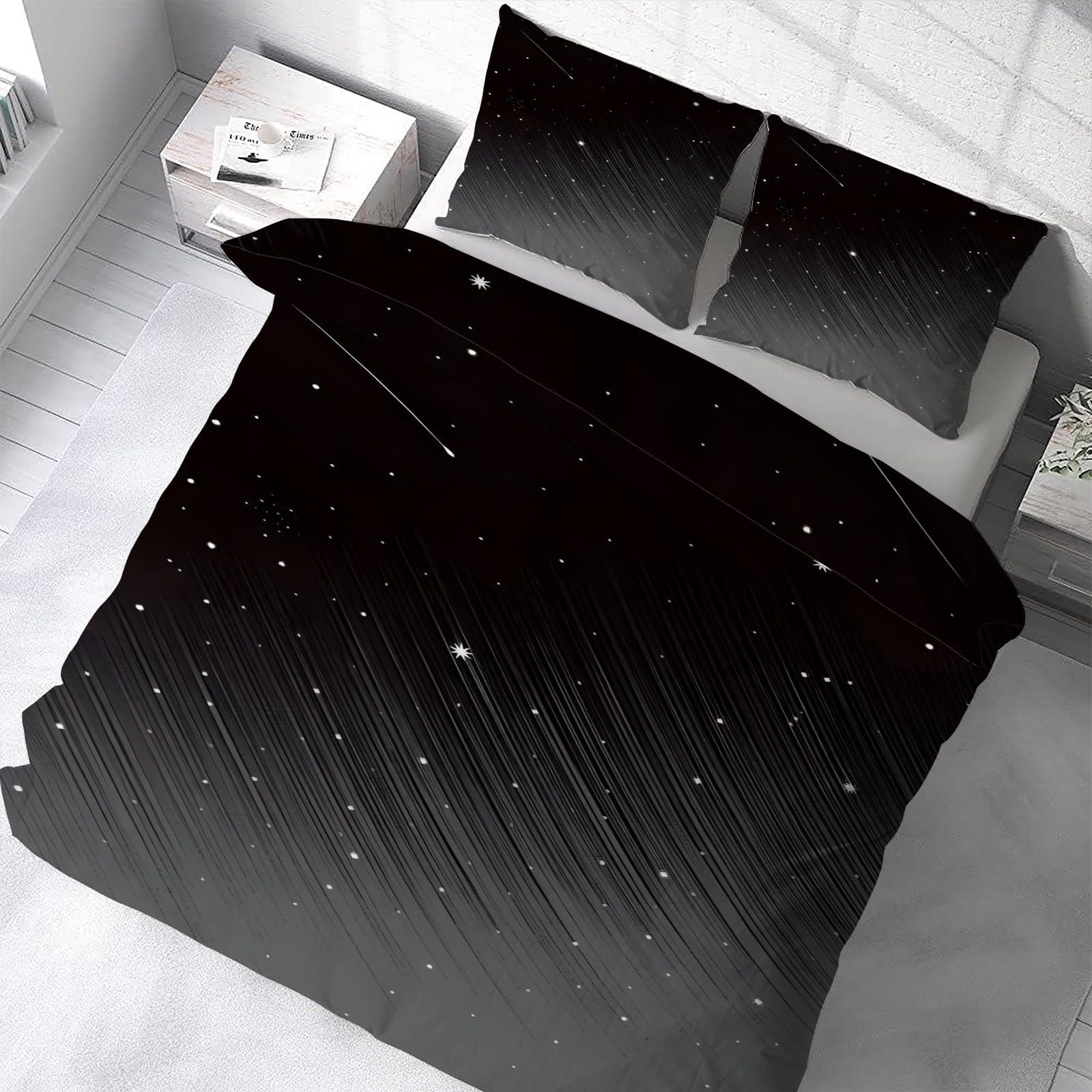 Poszwa na kołdrę 150 x 200 meteorytów Oniryczne poszwy na kołdrę, dwustronne poszwy na kołdry i 2 poszewki na poduszki 50 x 80 cm, oddychająca miękka mikrofibra 3 sztuki z zamkiem