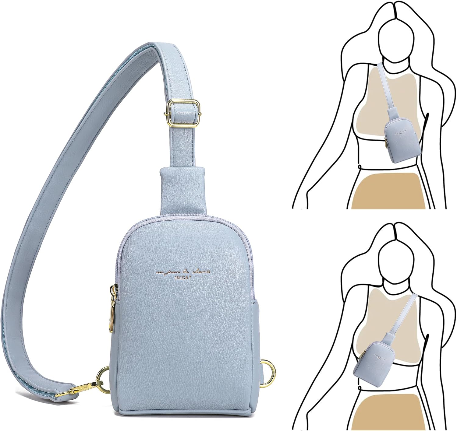 INICAT Small Sling Bag for Women Everyday & Travel Crossbody Bags Lightweight Cross Body Purses Vegan Leather - Image 4