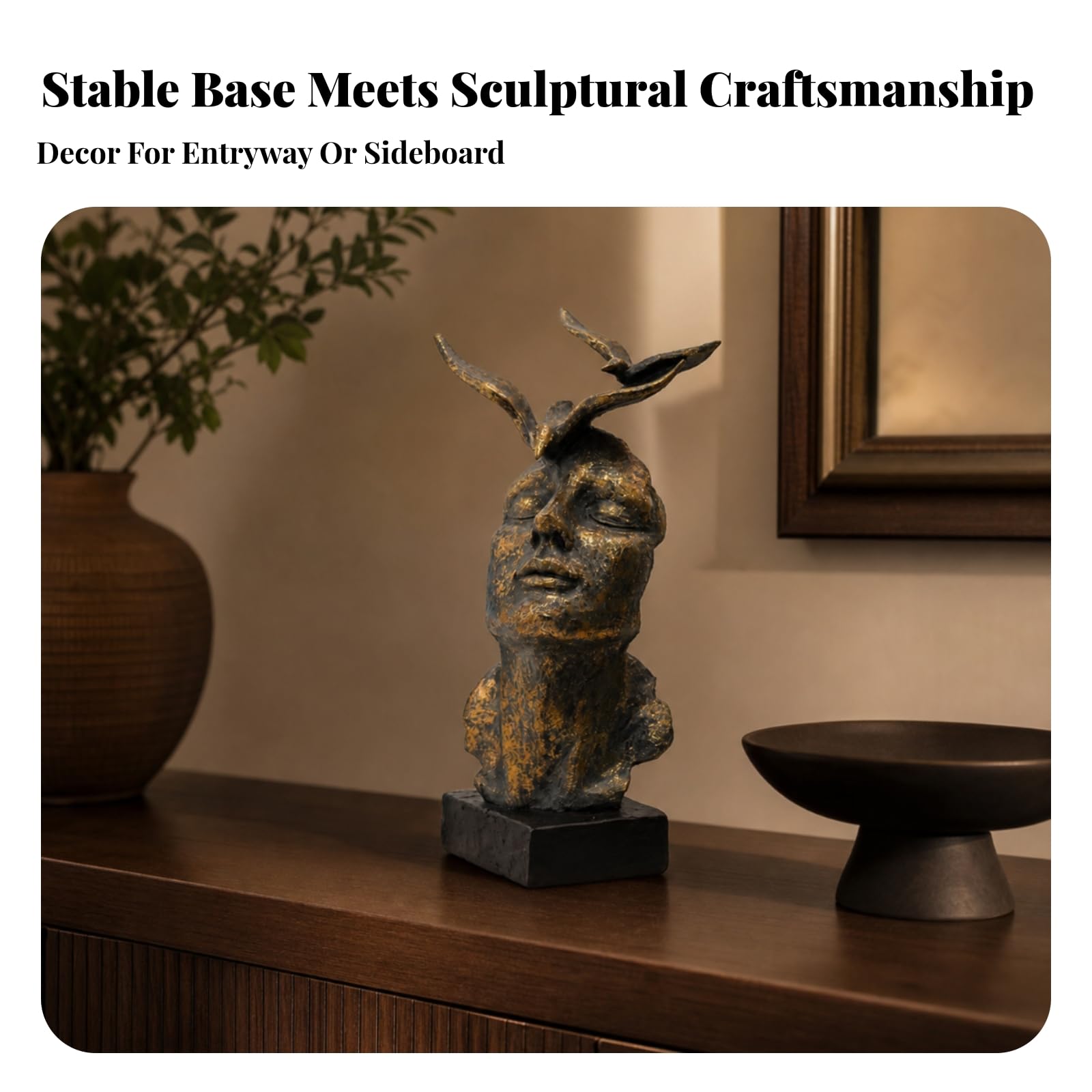 Escultura Resina con Base Negra Rectangular Estable Adorno Escultural Inpendiente Elegante coración para, Escritorio, Máscara 3 Aves
