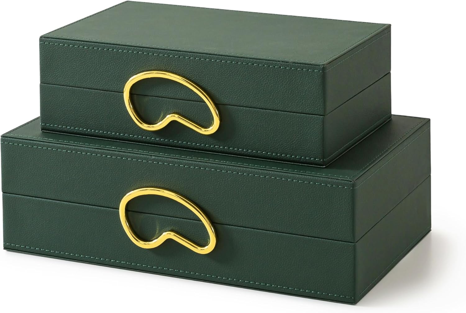 Soul & Lane Faux Leather Decorative Boxes with Lids for Home Decor, Set of 2 Stacking Hinged Boxes for Coffee Table and Living Room Shelves, Nesting Remote Control Holder, Forest Green
