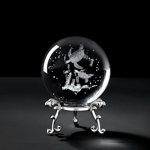 MAIBAOTA Regalos 3D de tortuga marina para mujeres, figuras de tortugas marinas, bola de cristal grabada con láser, esfera de vidrio grabada con