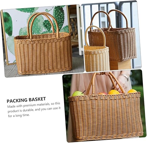 Miniatura 8 de Cesta tejida de mimbre, cesta multiusos de sauces naturales con asa, cesta decorativa de flores, cesta de embalaje de frutas