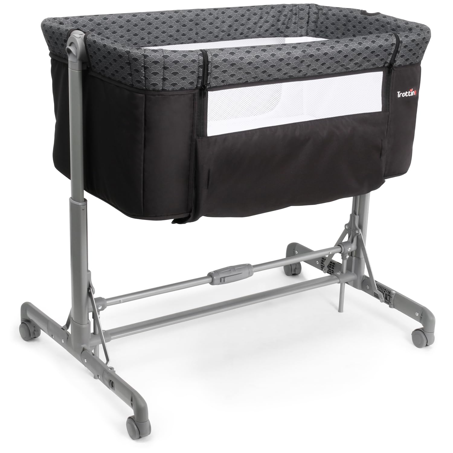 ONE TWO DREAM Lit Berceau Cododo, Ouverture Zippée, Hauteur Réglable, Position Inclinée Anti-Reflux, Pieds Pliables, Sangles de Fixation, Pliage D'Une Main, Roulettes, Sac Transport -NamiGris