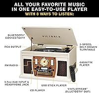 Vista 2 de Victrola Navigator 8 en 1 Reproductor clásico de discos Bluetooth con codificación USB y tocadiscos de 3 velocidades Individual