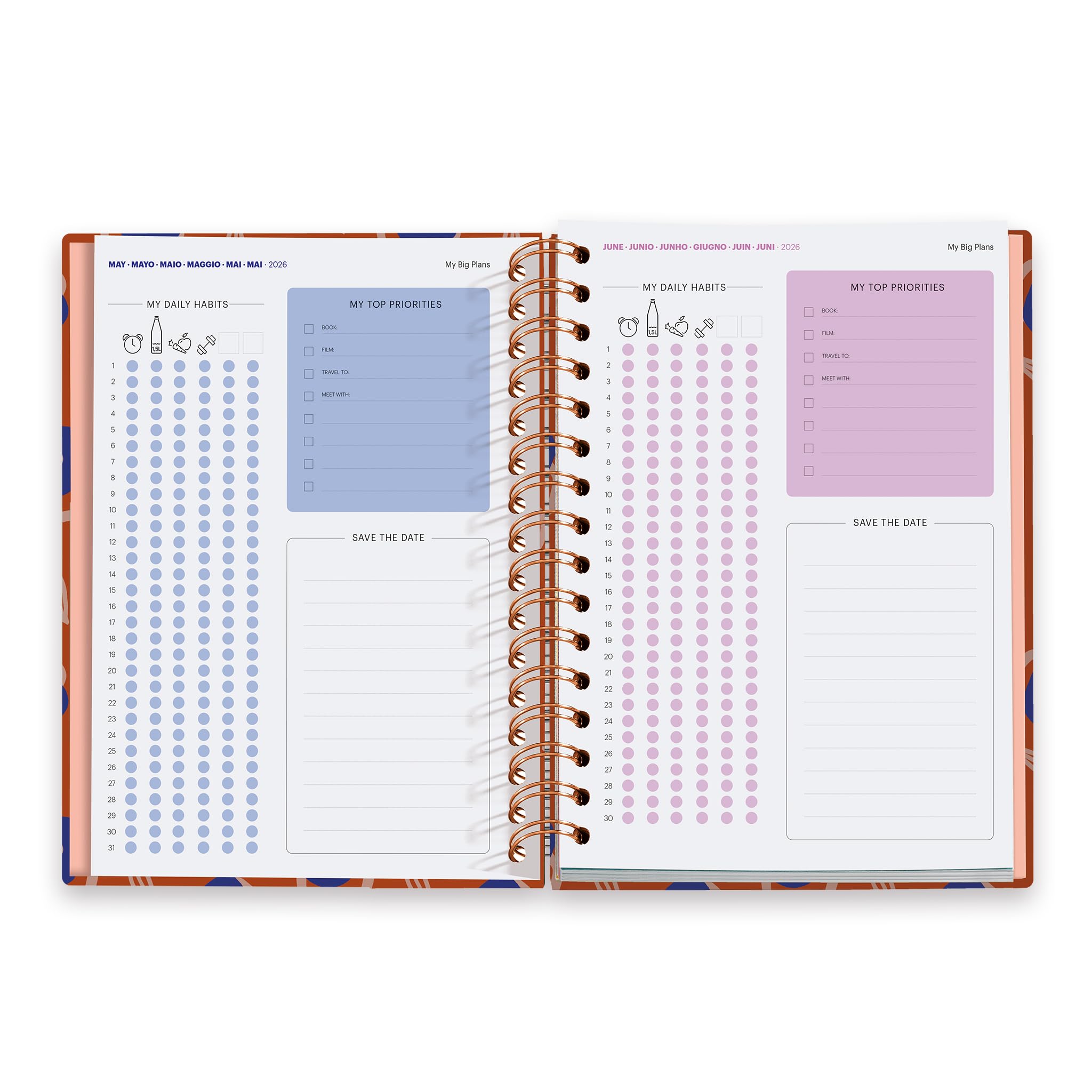 Agenda Miquelrius 2026 Día Por Página - Tamaño A5+ (164x218 Mm), Espiral Doble, Diseño Jardín