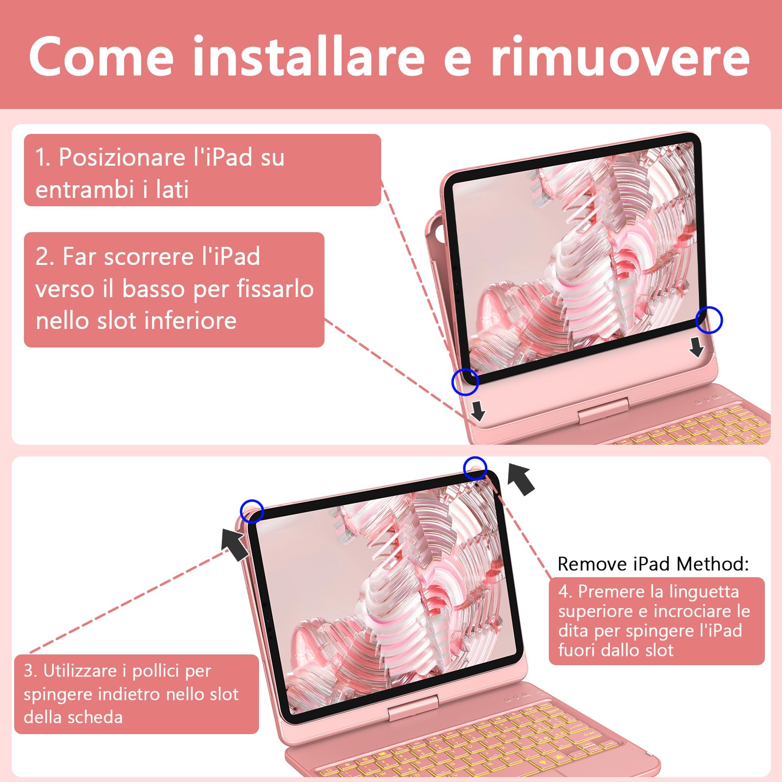 KBCASE Tastiera per iPad 10 Generazione /A16 11 Generation (11/10.9 pollici, 2025/2022),Rotazione 360 Cover con Bluetooth Tastiera Touchpad per iPad 10/11Gen con 7 Colori Illuminato,Italiano QWERTY
