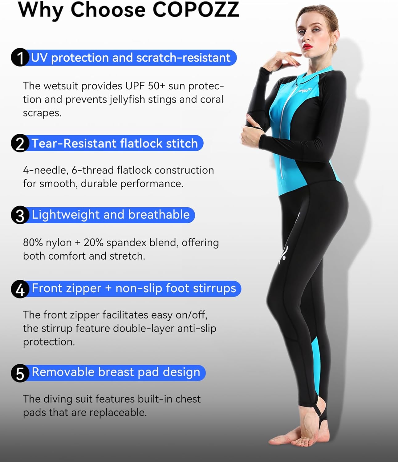 COPOZZ Mens Wetsuit – Front Zip Wet Suit for Snorkeling, Surfing, Scuba Gear, Paddleboarding, Water Sports