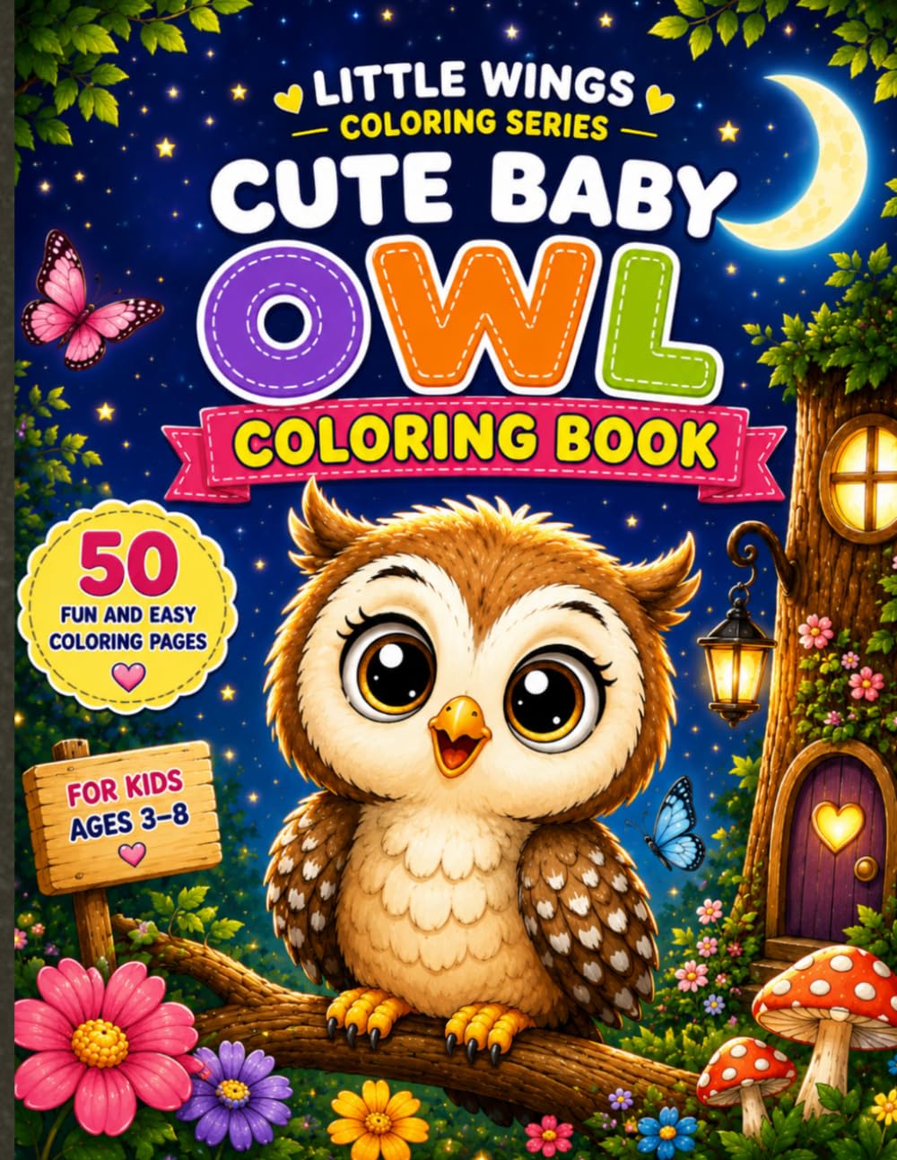 Cute Baby Owl Coloring Book: 50 Fun and Easy Coloring Pages with Adorable Baby Owls (LITTLE WINGS COLORING SERIES)