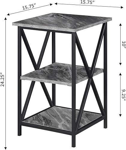 Miniatura 3 de Convenience Concepts Tucson - Mesa auxiliar con estantes, mármol sintético grisnegro