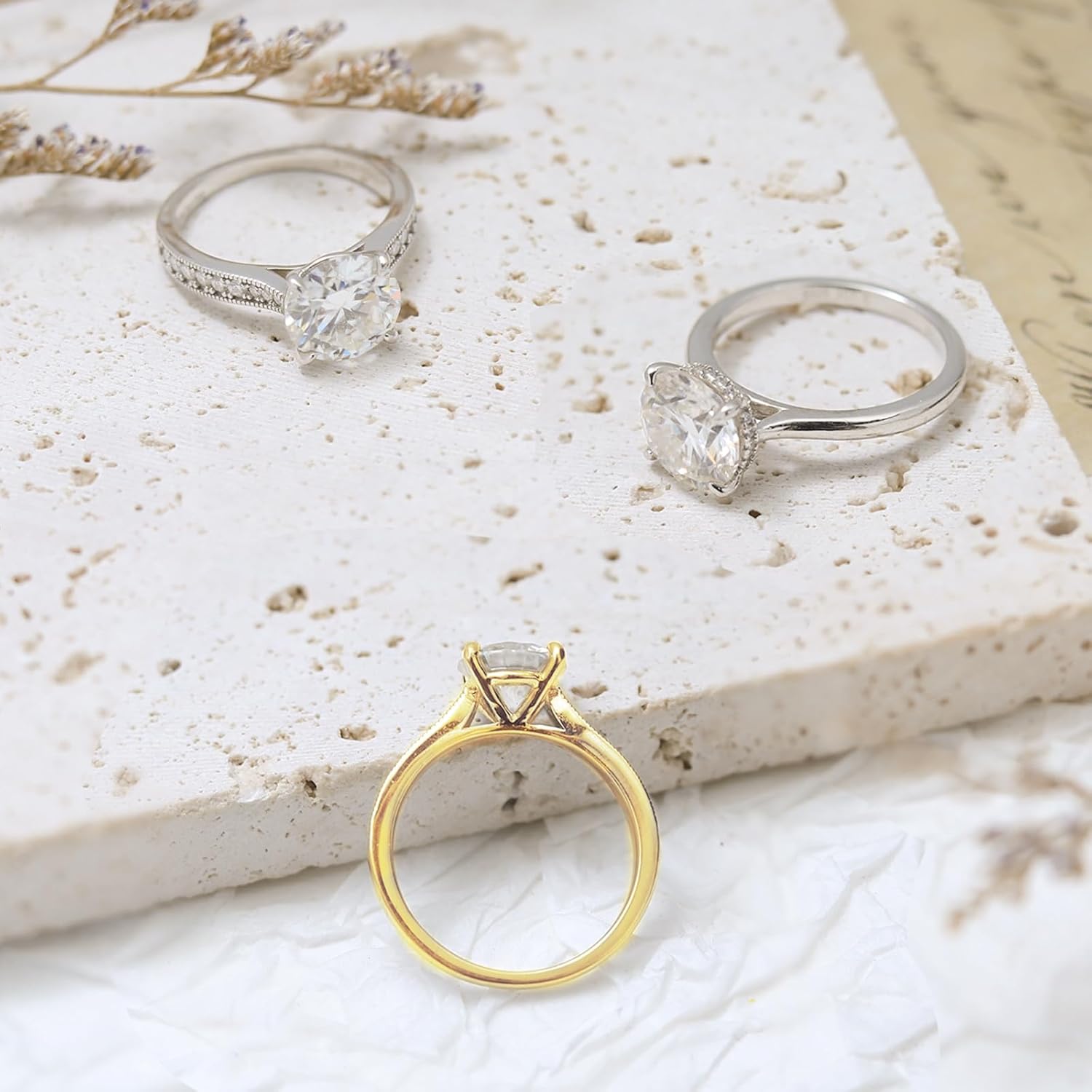 Round Moissanite Engagement Rings for Women, Women's 18K Yellow/White Gold Plated 925 Sterling Silver Engagement Ring Moissanite Promise Rings for Her,Wedding Band Ring 1.5/2/3/4/5CT. - Image 8