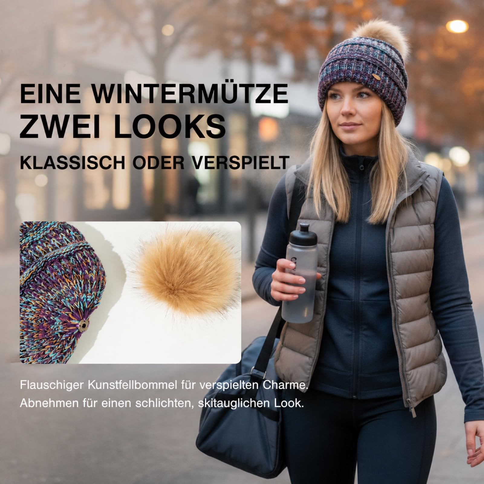 TOP-EX Damska czapka zimowa Beanie 50% wełna merynosowa z otworem na