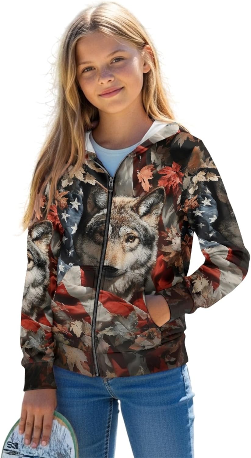 Girls Full Zip Cute Oversized Hoodies Animal Print Lightweight Hoodie Sweatshirt Casual Fall Spring Zip Up Jacket