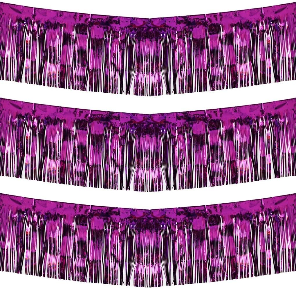 10 Feet by 15 Inch Purple Foil Fringe Garland - Pack of 3 | Shiny Metallic Tinsel Banner | Ideal for Parade Floats, Bridal Shower, Bachelorette, Wedding, Birthday, Christmas | Wall Hanging Drapes