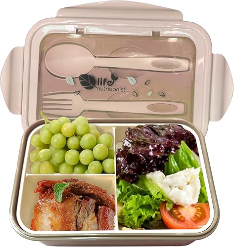 Three Stars Invest Holdings - Lonchera para niños con 3 compartimentos y cubiertos, 47.3 fl oz, recipientes de almacenamiento de alimentos para